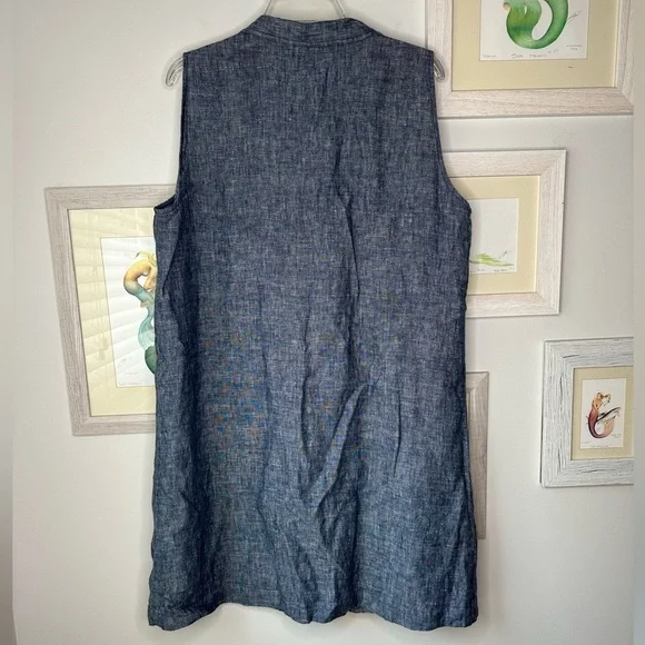 Garnet Hill Blue Linen Sleeveless Button Down Shirt Dress Women’s Size 18 - Picture 4 of 10
